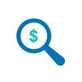 White circular icon featuring a magnifying glass with a green dollar sign inside, symbolizing financial review and accounting services for HOA and condo communities.