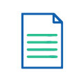 White circular icon featuring a paper document with blue and teal lines, symbolizing vendor compliance paperwork submission.