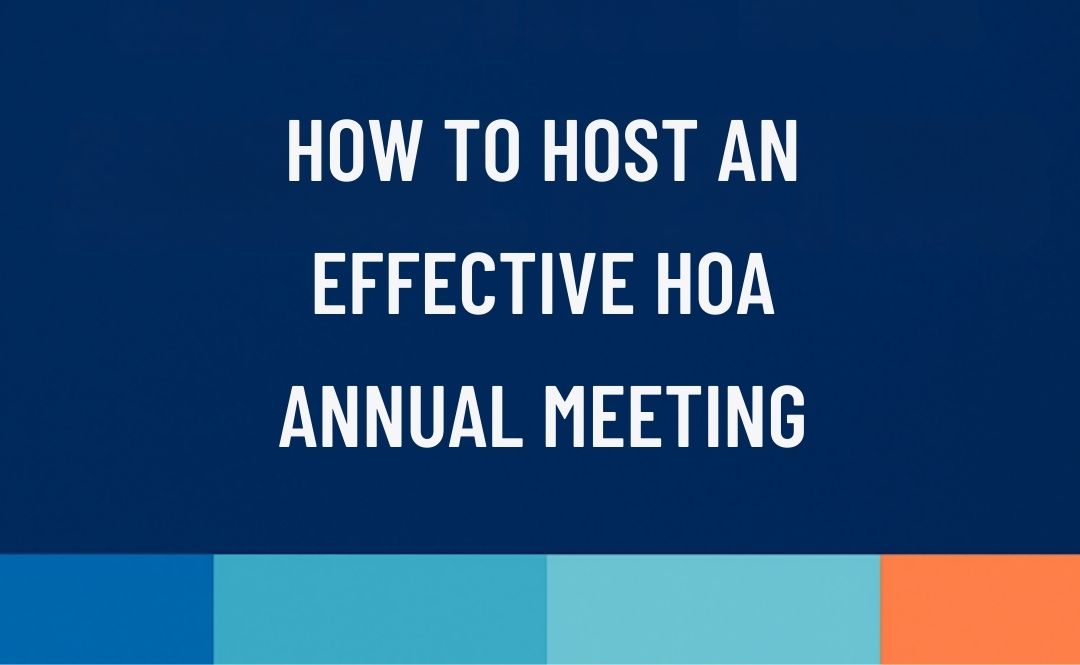 Empire Management Group branded graphic with the title “How to Host an Effective HOA Annual Meeting” on a navy blue background, featuring the company logo and signature brand colors.