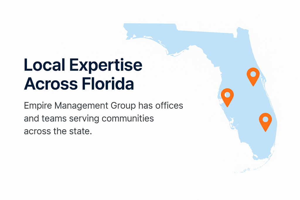 Map for Empire Management Group team providing Florida HOA, Condo & Lifestyle Management services throughout Florida.