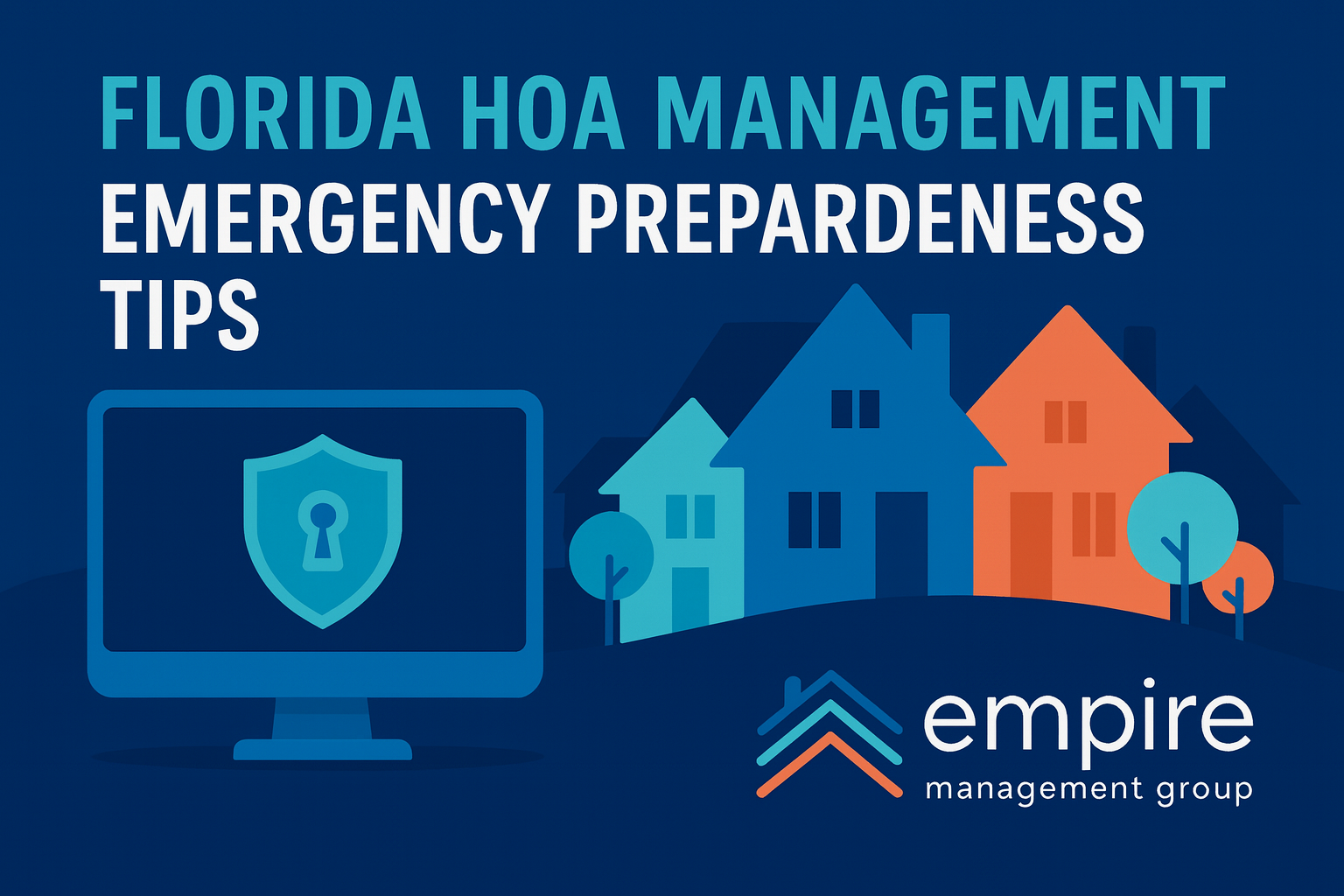 Florida HOA Management – Emergency Preparedness Tips infographic by Empire Management Group. Focused on condo, lifestyle, and HOA association safety.