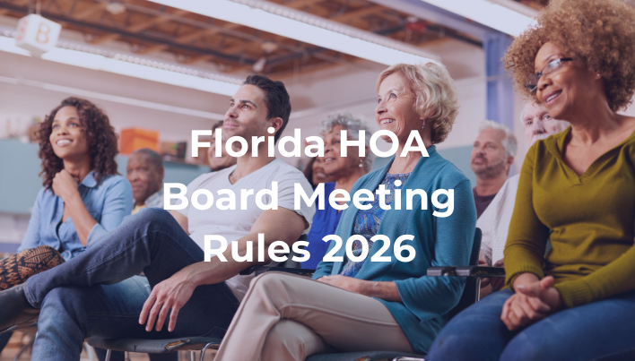 Florida HOA board meeting discussing 2026 notice requirements, quorum rules, and voting procedures