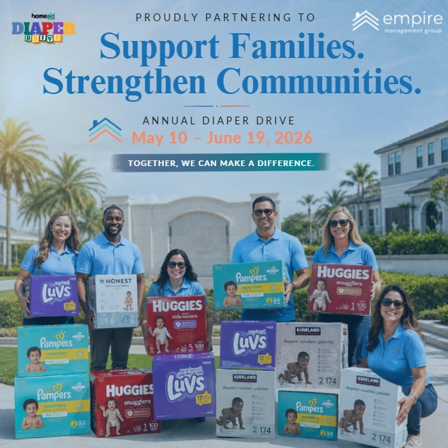 Empire Management Group team supports Florida diaper drive through community donations, helping families across Orlando, Tampa, Kissimmee, Melbourne, and Florida communities.